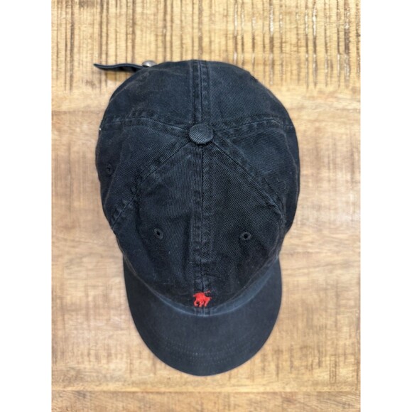 Polo Ralph Lauren Black Hat Cap Strap Back Mens One Size Adjustable Red Logo - Picture 2 of 5